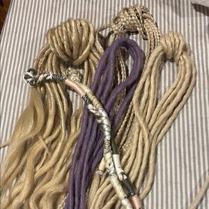 Handcrafted Beige and Purple Yarn Hair Extensions